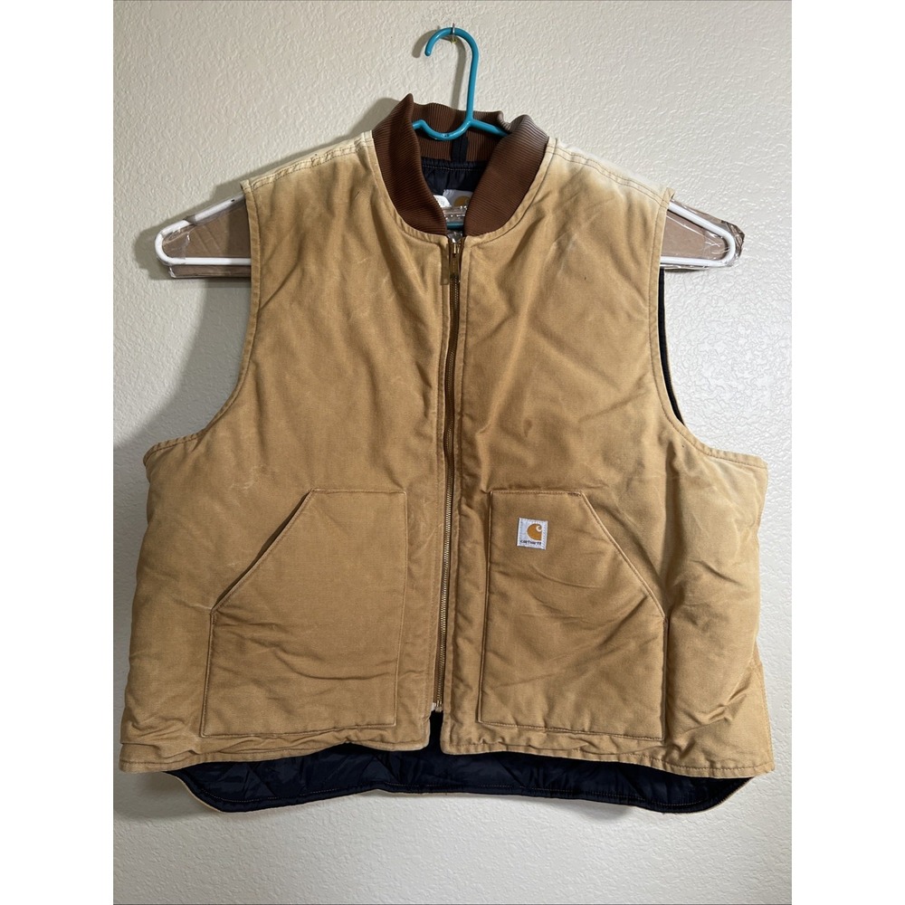 VTG Carhart V01 Arctic Canvas Vest Tan/ Bleached Mens 3XL Quilted Lined USA Work